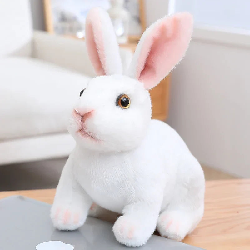 peluche lapin - réaliste blanc assis | RabbitPlush™