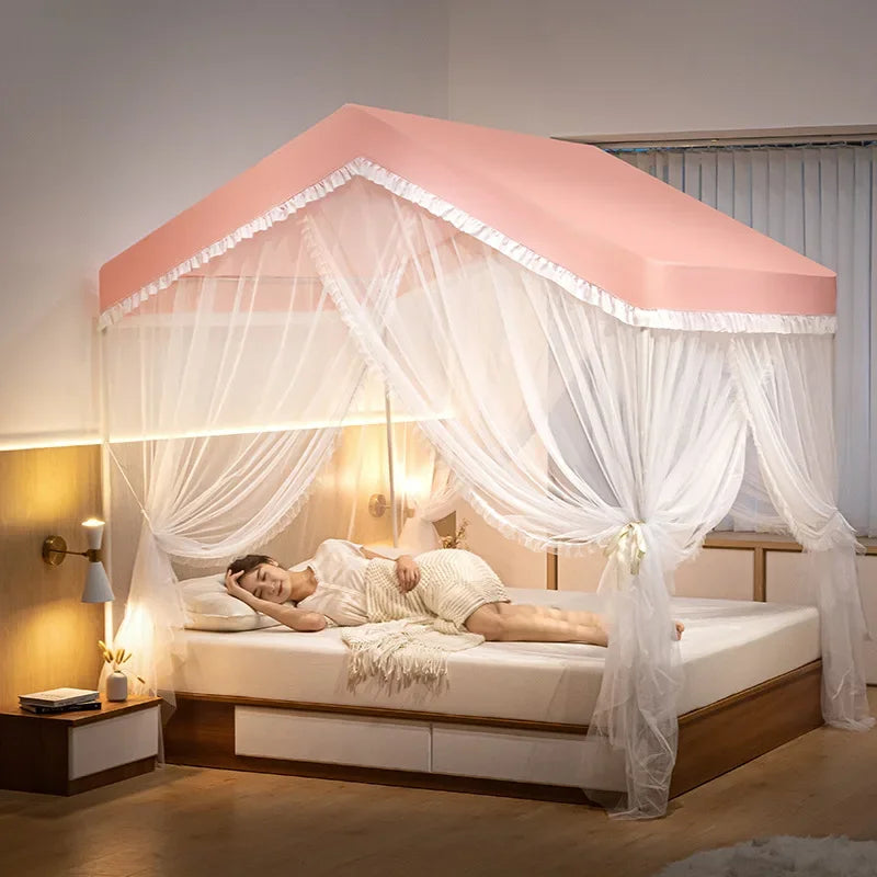 ciel de lit baldaquin princesse rose - moustiquaire forme cabane avec cadre solide | DreamyNest™