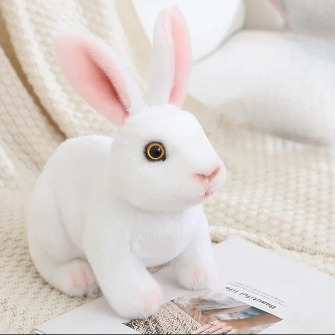 peluche lapin - réaliste blanc assis | RabbitPlush™