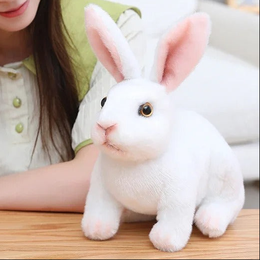 peluche lapin - réaliste blanc assis | RabbitPlush™