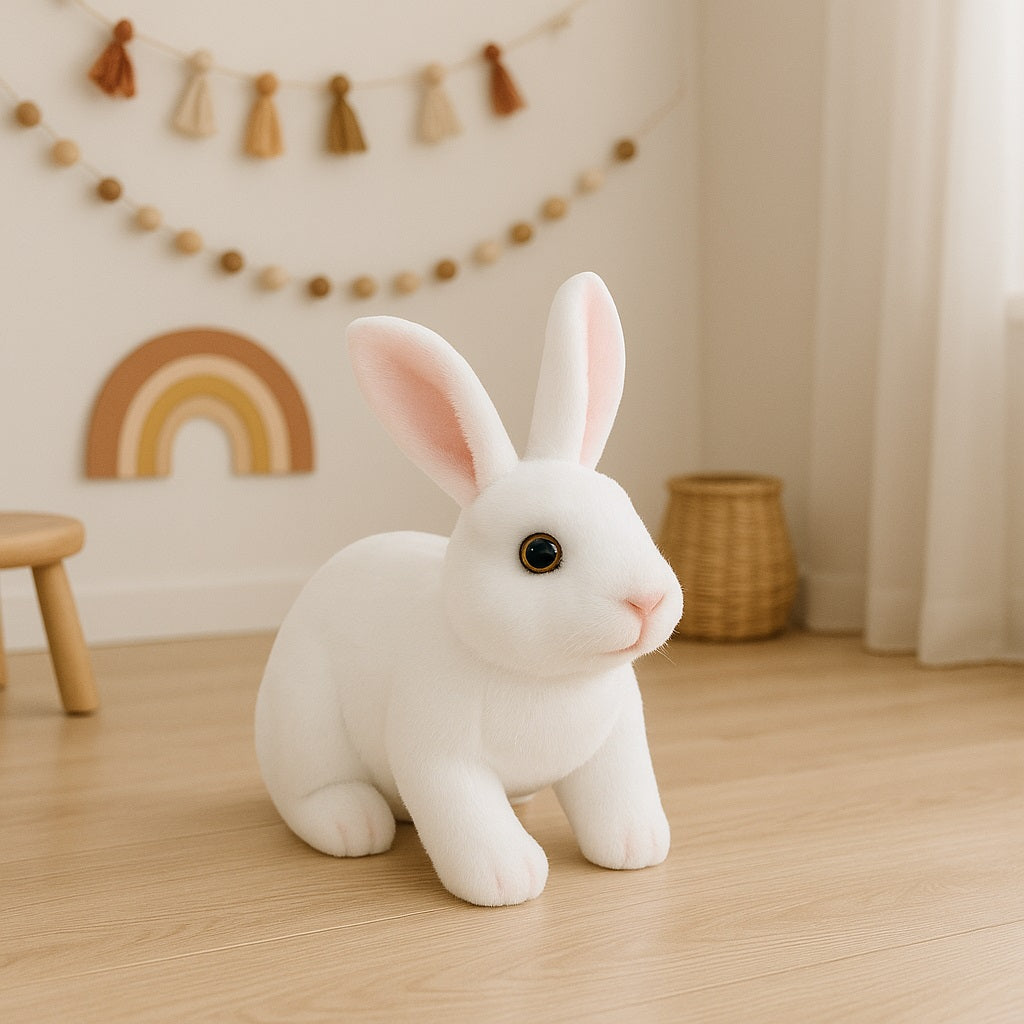 peluche lapin - réaliste blanc assis | RabbitPlush™