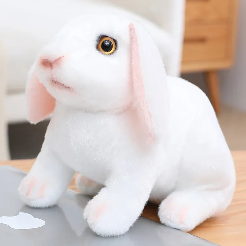 peluche lapin - réaliste blanc assis | RabbitPlush™